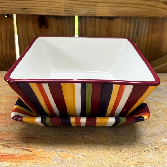 Simple Additions by Pampered Chef Striped Square Vegetable Bowl & Salad Plate - Picture 7 of 7